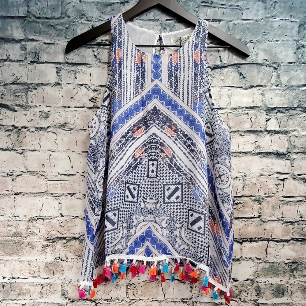 Alyssa | Tassel Trim Boho Festival Swing Tank Top